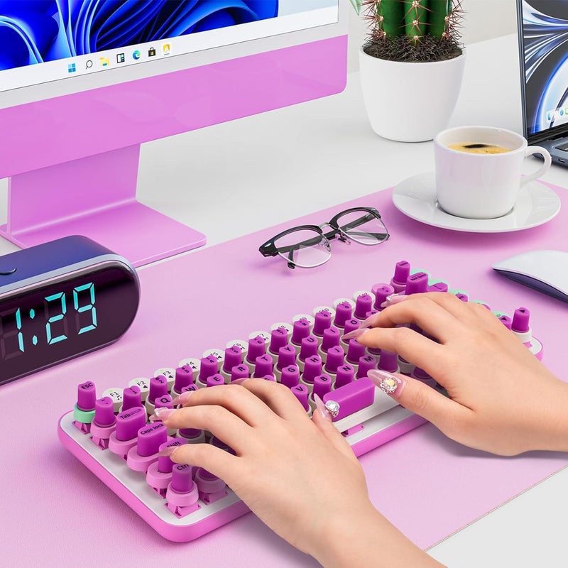 Udefineit 70PCS Keyboard Sticker for Long Nails, Self-Adhesive Raised Nail Art Typing Keycaps, Soft Long Nail Keyboard Stickers for Desktop PC Keys Cover, Heart-Shaped Keyboard Nail Bubbles for Women - Purple - Image 2